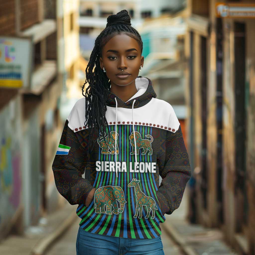 Sierra Leone Hoodie - Tribal Animal Pattern Featuring Lion Elephant Giraffe and Monkey