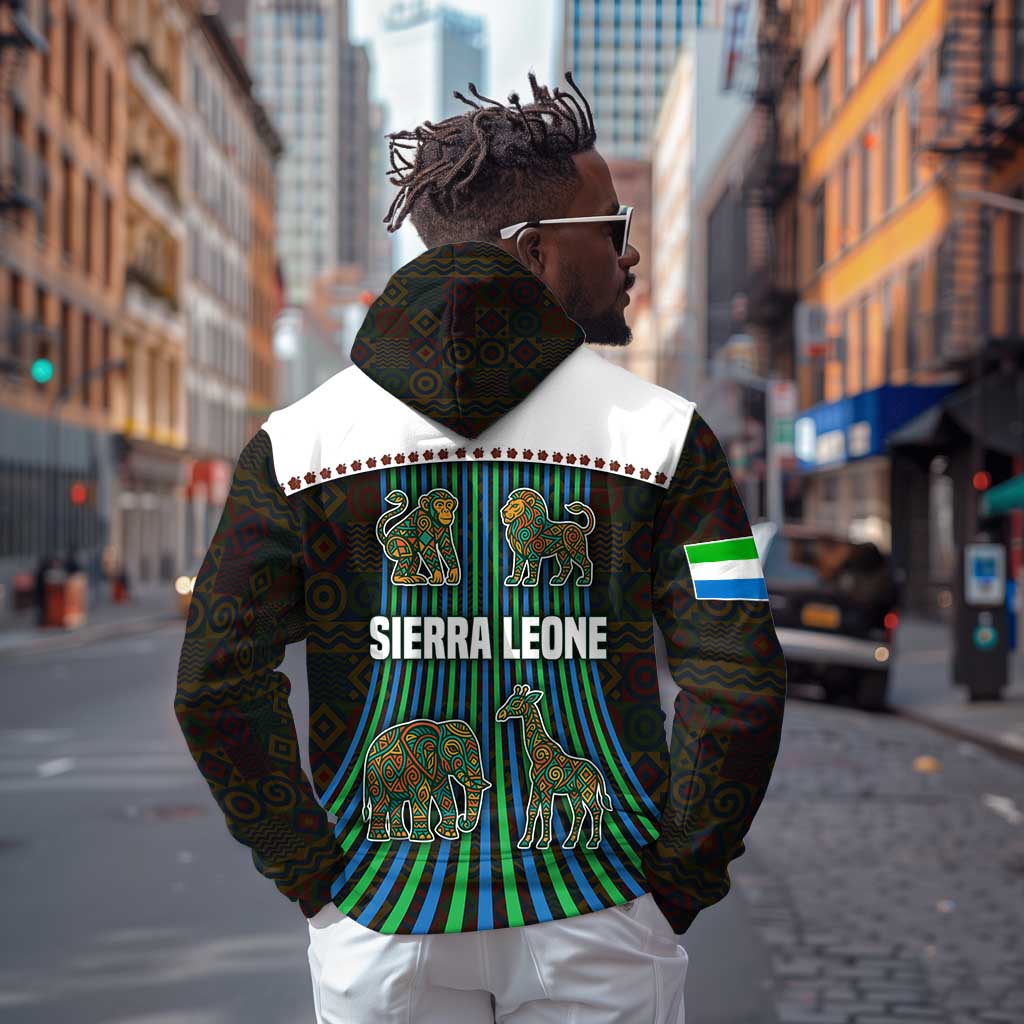Sierra Leone Hoodie - Tribal Animal Pattern Featuring Lion Elephant Giraffe and Monkey