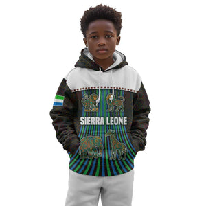 Sierra Leone Kid Hoodie - Tribal Animal Pattern Featuring Lion Elephant Giraffe and Monkey