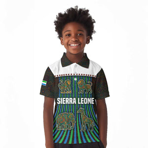 Sierra Leone Kid Polo Shirt - Tribal Animal Pattern Featuring Lion Elephant Giraffe and Monkey