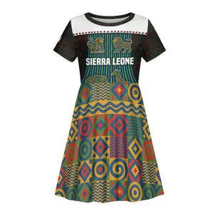 Sierra Leone Kid Short Sleeve Dress - Tribal Animal Pattern Featuring Lion Elephant Giraffe and Monkey