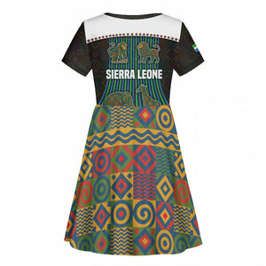 Sierra Leone Kid Short Sleeve Dress - Tribal Animal Pattern Featuring Lion Elephant Giraffe and Monkey