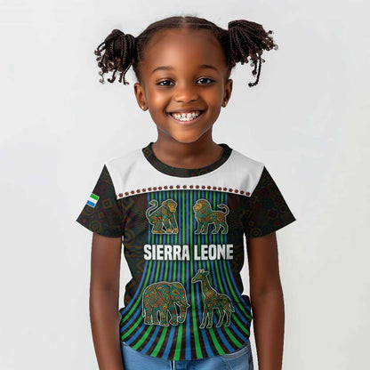 Sierra Leone Kid T shirt - Tribal Animal Pattern Featuring Lion Elephant Giraffe and Monkey