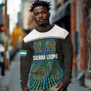 Sierra Leone Long Sleeve Shirt - Tribal Animal Pattern Featuring Lion Elephant Giraffe and Monkey