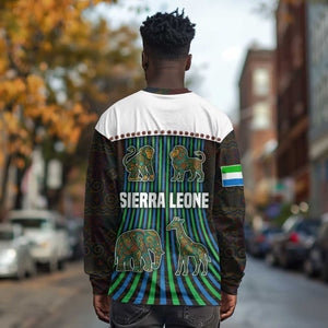 Sierra Leone Long Sleeve Shirt - Tribal Animal Pattern Featuring Lion Elephant Giraffe and Monkey