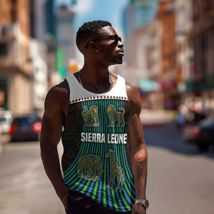 Sierra Leone Men Tank Top - Tribal Animal Pattern Featuring Lion Elephant Giraffe and Monkey