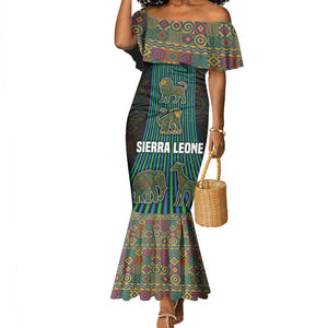 Sierra Leone Mermaid Dress - Tribal Animal Pattern Featuring Lion Elephant Giraffe and Monkey