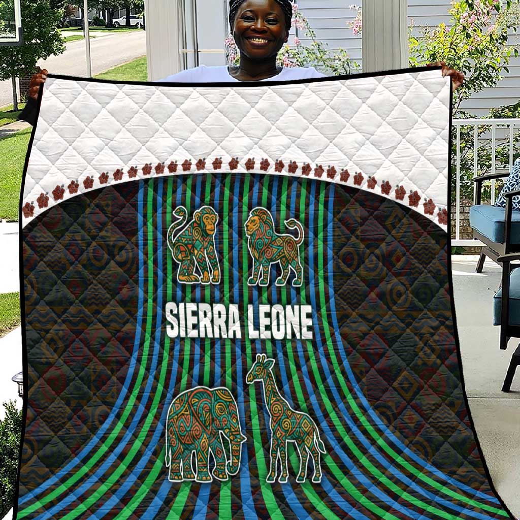 Sierra Leone Quilt - Tribal Animal Pattern Featuring Lion Elephant Giraffe and Monkey