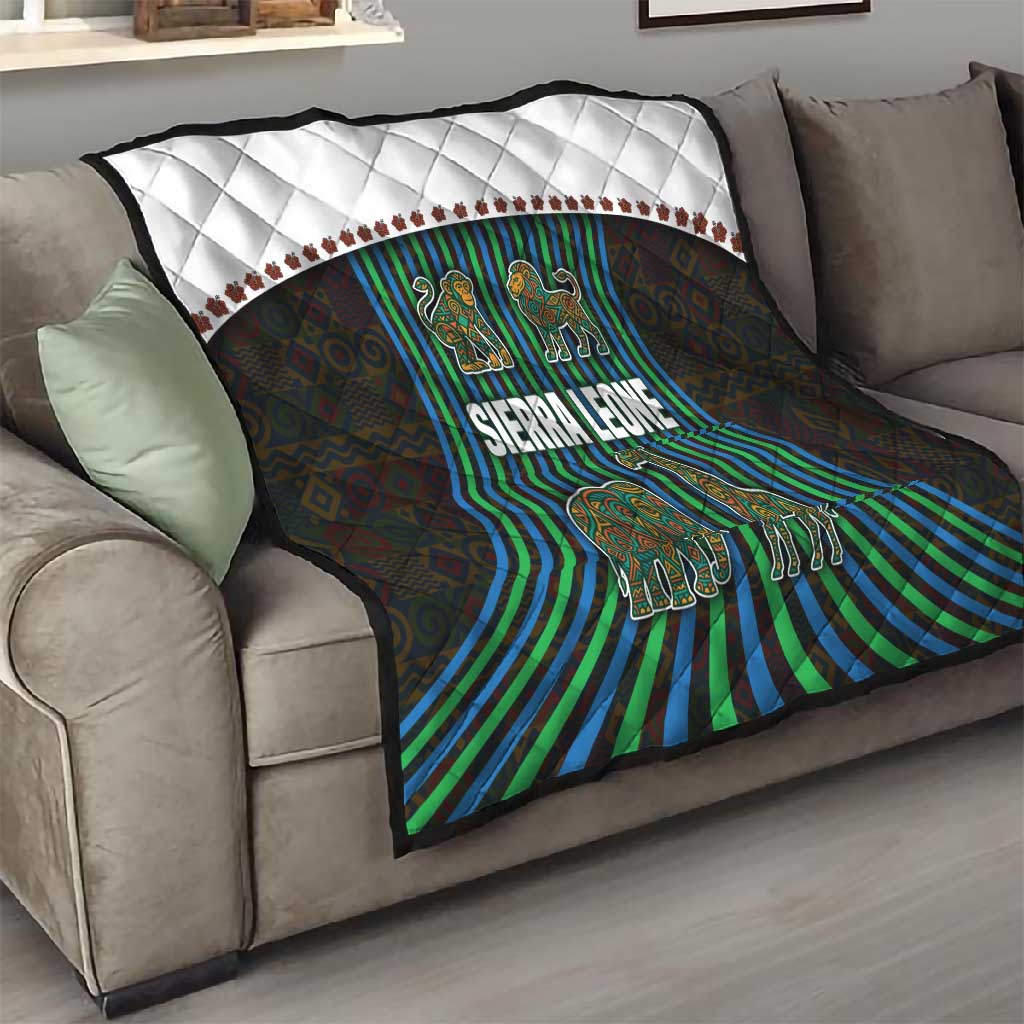Sierra Leone Quilt - Tribal Animal Pattern Featuring Lion Elephant Giraffe and Monkey