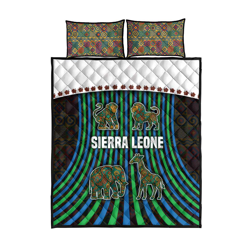Sierra Leone Quilt Bed Set - Tribal Animal Pattern Featuring Lion Elephant Giraffe and Monkey