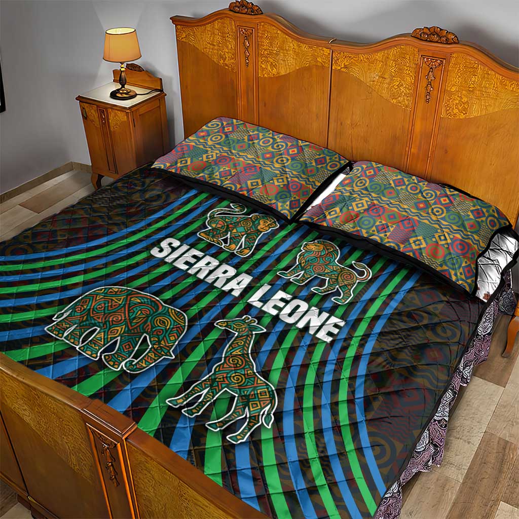 Sierra Leone Quilt Bed Set - Tribal Animal Pattern Featuring Lion Elephant Giraffe and Monkey