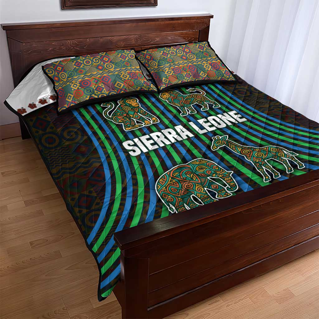 Sierra Leone Quilt Bed Set - Tribal Animal Pattern Featuring Lion Elephant Giraffe and Monkey