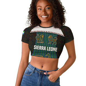 Sierra Leone Raglan Cropped T shirt - Tribal Animal Pattern Featuring Lion Elephant Giraffe and Monkey