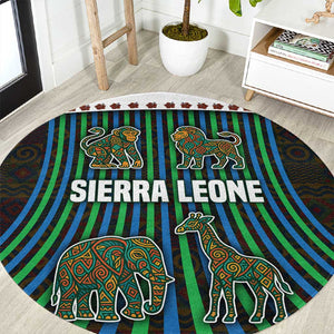 Sierra Leone Round Carpet - Tribal Animal Pattern Featuring Lion Elephant Giraffe and Monkey