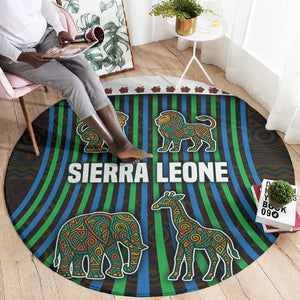 Sierra Leone Round Carpet - Tribal Animal Pattern Featuring Lion Elephant Giraffe and Monkey