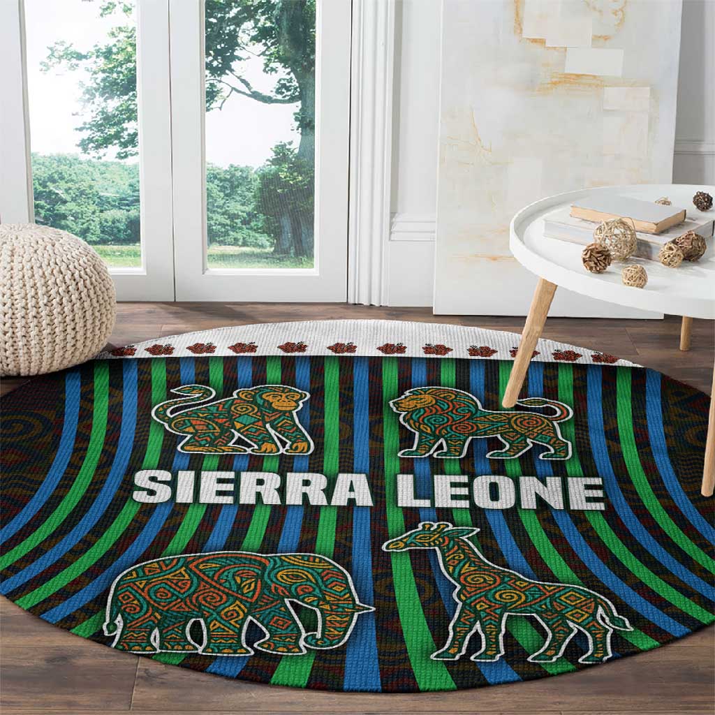 Sierra Leone Round Carpet - Tribal Animal Pattern Featuring Lion Elephant Giraffe and Monkey