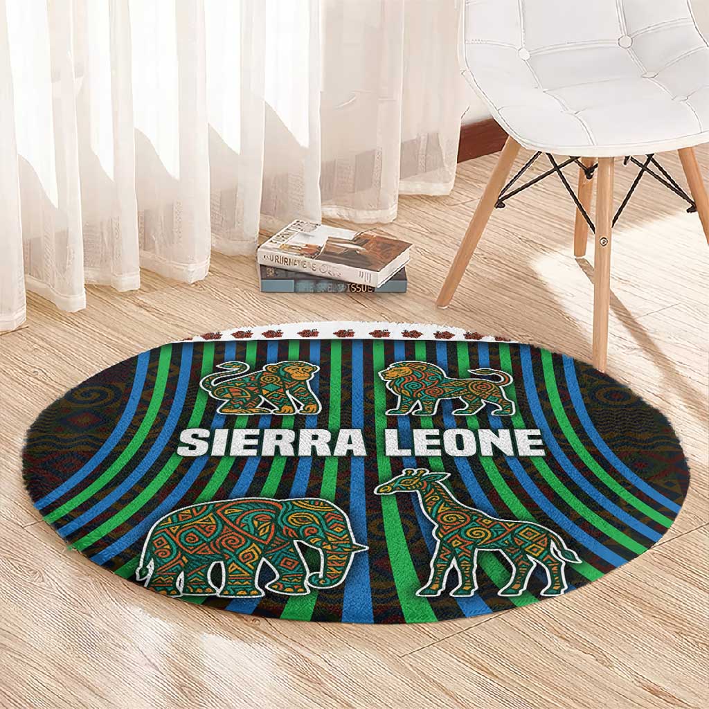 Sierra Leone Round Carpet - Tribal Animal Pattern Featuring Lion Elephant Giraffe and Monkey