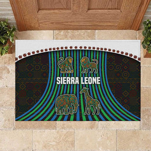 Sierra Leone Rubber Doormat - Tribal Animal Pattern Featuring Lion Elephant Giraffe and Monkey