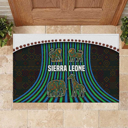 Sierra Leone Rubber Doormat - Tribal Animal Pattern Featuring Lion Elephant Giraffe and Monkey
