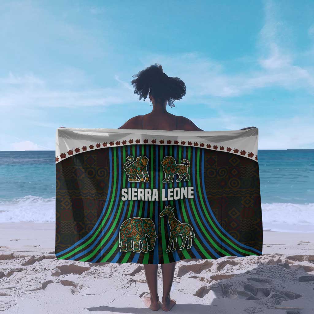 Sierra Leone Sarong - Tribal Animal Pattern Featuring Lion Elephant Giraffe and Monkey