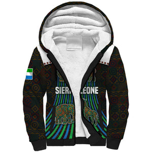 Sierra Leone Sherpa Hoodie - Tribal Animal Pattern Featuring Lion Elephant Giraffe and Monkey
