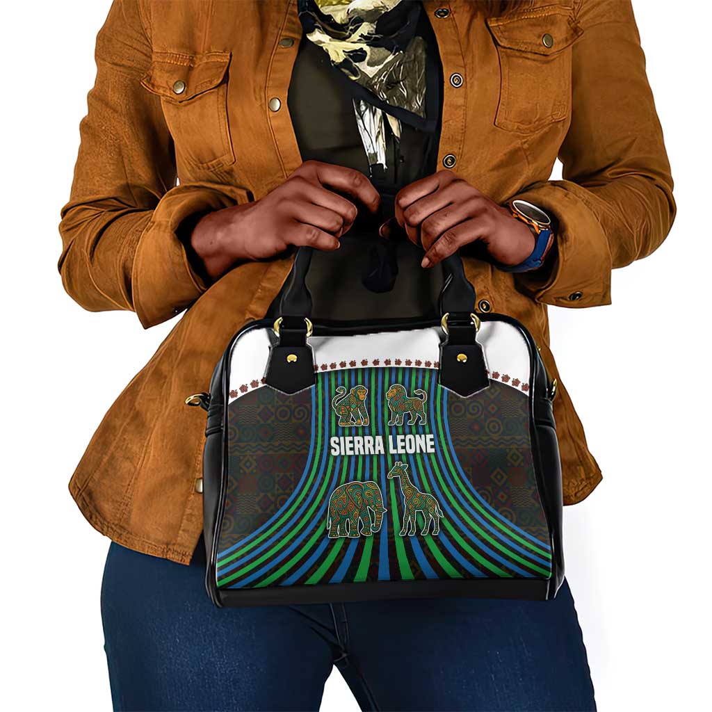 Sierra Leone Shoulder Handbag - Tribal Animal Pattern Featuring Lion Elephant Giraffe and Monkey