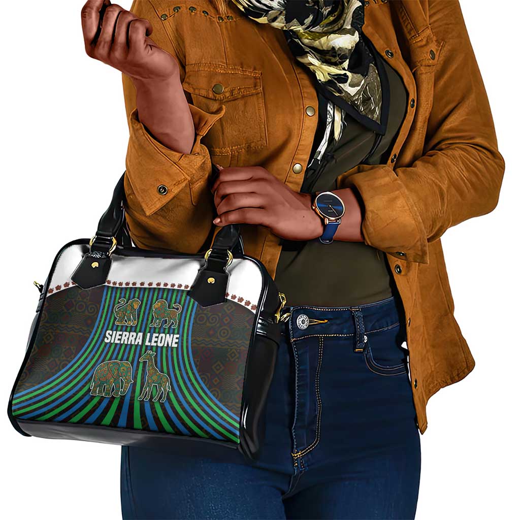 Sierra Leone Shoulder Handbag - Tribal Animal Pattern Featuring Lion Elephant Giraffe and Monkey