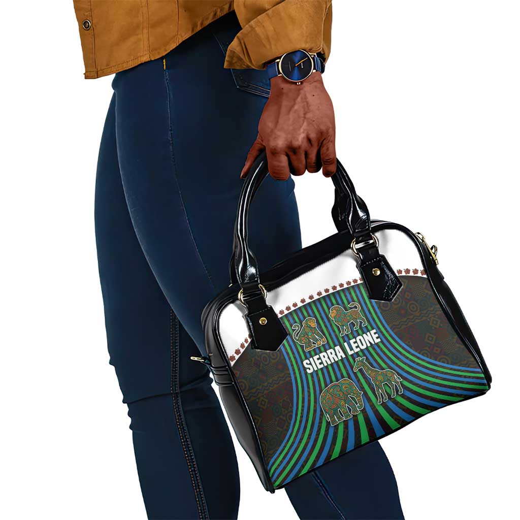 Sierra Leone Shoulder Handbag - Tribal Animal Pattern Featuring Lion Elephant Giraffe and Monkey