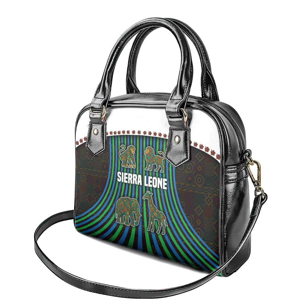 Sierra Leone Shoulder Handbag - Tribal Animal Pattern Featuring Lion Elephant Giraffe and Monkey