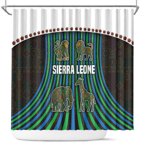 Sierra Leone Shower Curtain - Tribal Animal Pattern Featuring Lion Elephant Giraffe and Monkey