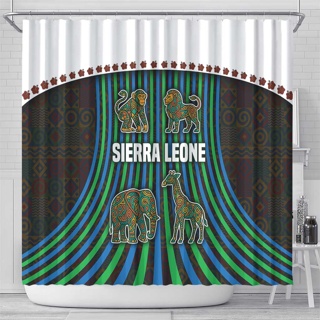 Sierra Leone Shower Curtain - Tribal Animal Pattern Featuring Lion Elephant Giraffe and Monkey