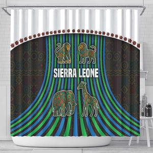 Sierra Leone Shower Curtain - Tribal Animal Pattern Featuring Lion Elephant Giraffe and Monkey
