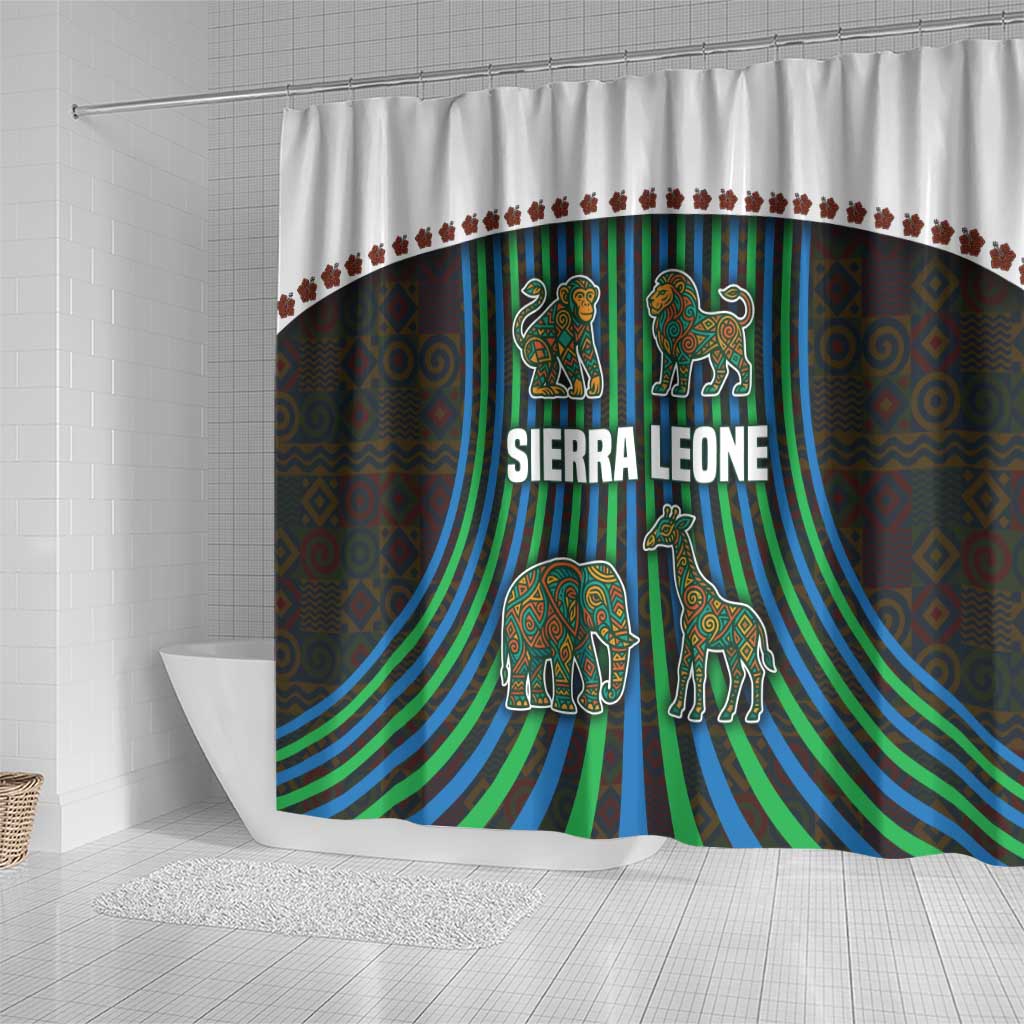 Sierra Leone Shower Curtain - Tribal Animal Pattern Featuring Lion Elephant Giraffe and Monkey