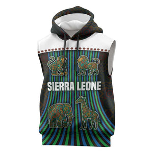 Sierra Leone Sleeveless Hoodie - Tribal Animal Pattern Featuring Lion Elephant Giraffe and Monkey - African Pride