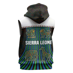Sierra Leone Sleeveless Hoodie - Tribal Animal Pattern Featuring Lion Elephant Giraffe and Monkey - African Pride