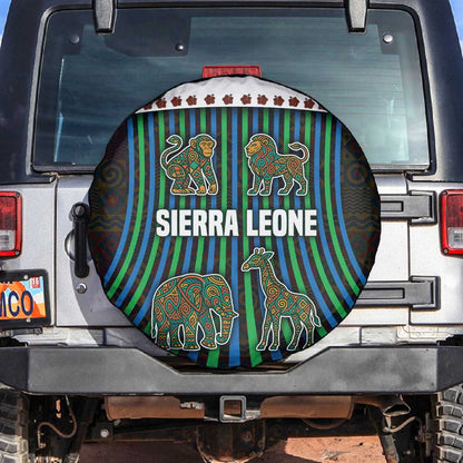Sierra Leone Spare Tire Cover - Tribal Animal Pattern Featuring Lion Elephant Giraffe and Monkey