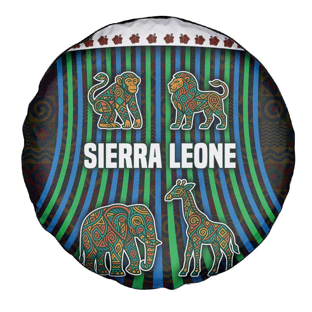 Sierra Leone Spare Tire Cover - Tribal Animal Pattern Featuring Lion Elephant Giraffe and Monkey