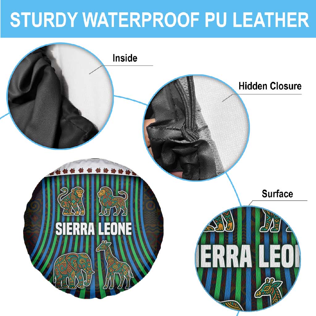 Sierra Leone Spare Tire Cover - Tribal Animal Pattern Featuring Lion Elephant Giraffe and Monkey