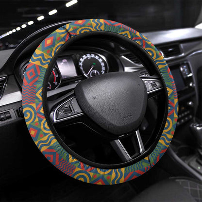 Sierra Leone Steering Wheel Cover - Tribal Animal Pattern Featuring Lion Elephant Giraffe and Monkey