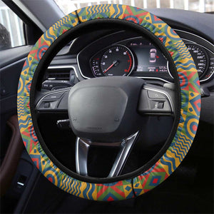 Sierra Leone Steering Wheel Cover - Tribal Animal Pattern Featuring Lion Elephant Giraffe and Monkey