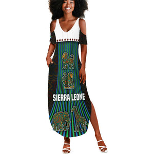 Sierra Leone Summer Maxi Dress - Tribal Animal Pattern Featuring Lion Elephant Giraffe and Monkey
