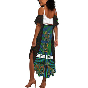 Sierra Leone Summer Maxi Dress - Tribal Animal Pattern Featuring Lion Elephant Giraffe and Monkey