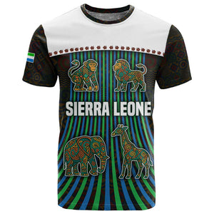 Sierra Leone T shirt - Tribal Animal Pattern Featuring Lion Elephant Giraffe and Monkey