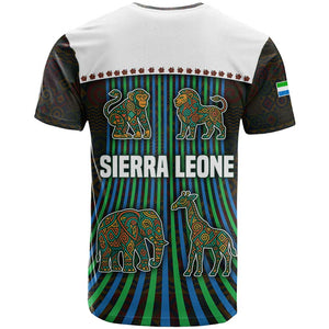 Sierra Leone T shirt - Tribal Animal Pattern Featuring Lion Elephant Giraffe and Monkey