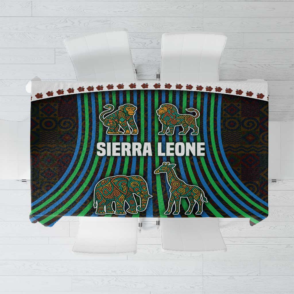 Sierra Leone Tablecloth - Tribal Animal Pattern Featuring Lion Elephant Giraffe and Monkey