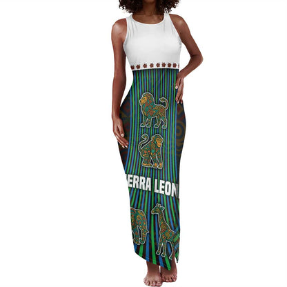 Sierra Leone Tank Maxi Dress - Tribal Animal Pattern Featuring Lion Elephant Giraffe and Monkey