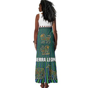 Sierra Leone Tank Maxi Dress - Tribal Animal Pattern Featuring Lion Elephant Giraffe and Monkey