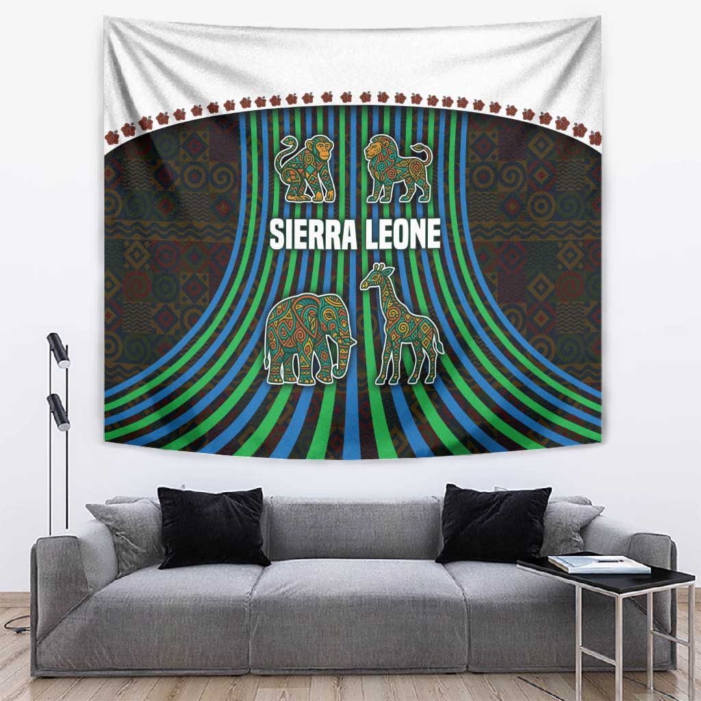 Sierra Leone Tapestry - Tribal Animal Pattern Featuring Lion Elephant Giraffe and Monkey