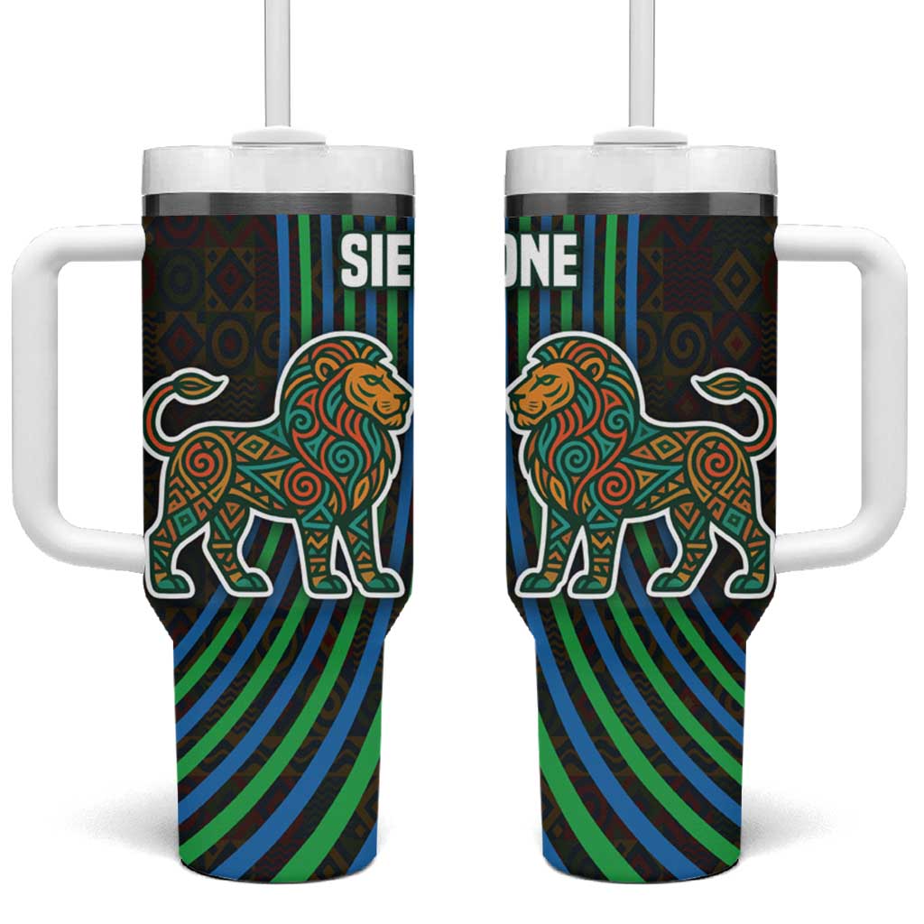 Sierra Leone Tumbler With Handle - Tribal Animal Pattern Featuring Lion Elephant Giraffe and Monkey