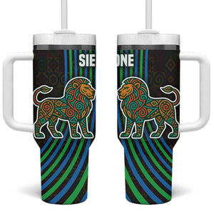 Sierra Leone Tumbler With Handle - Tribal Animal Pattern Featuring Lion Elephant Giraffe and Monkey